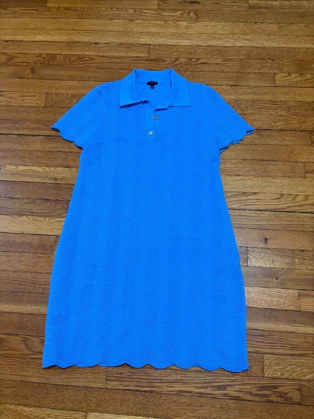 Talbots Womens Polo Shirt Dress Large Blue Stretch Viscose Knit Coastal Preppy